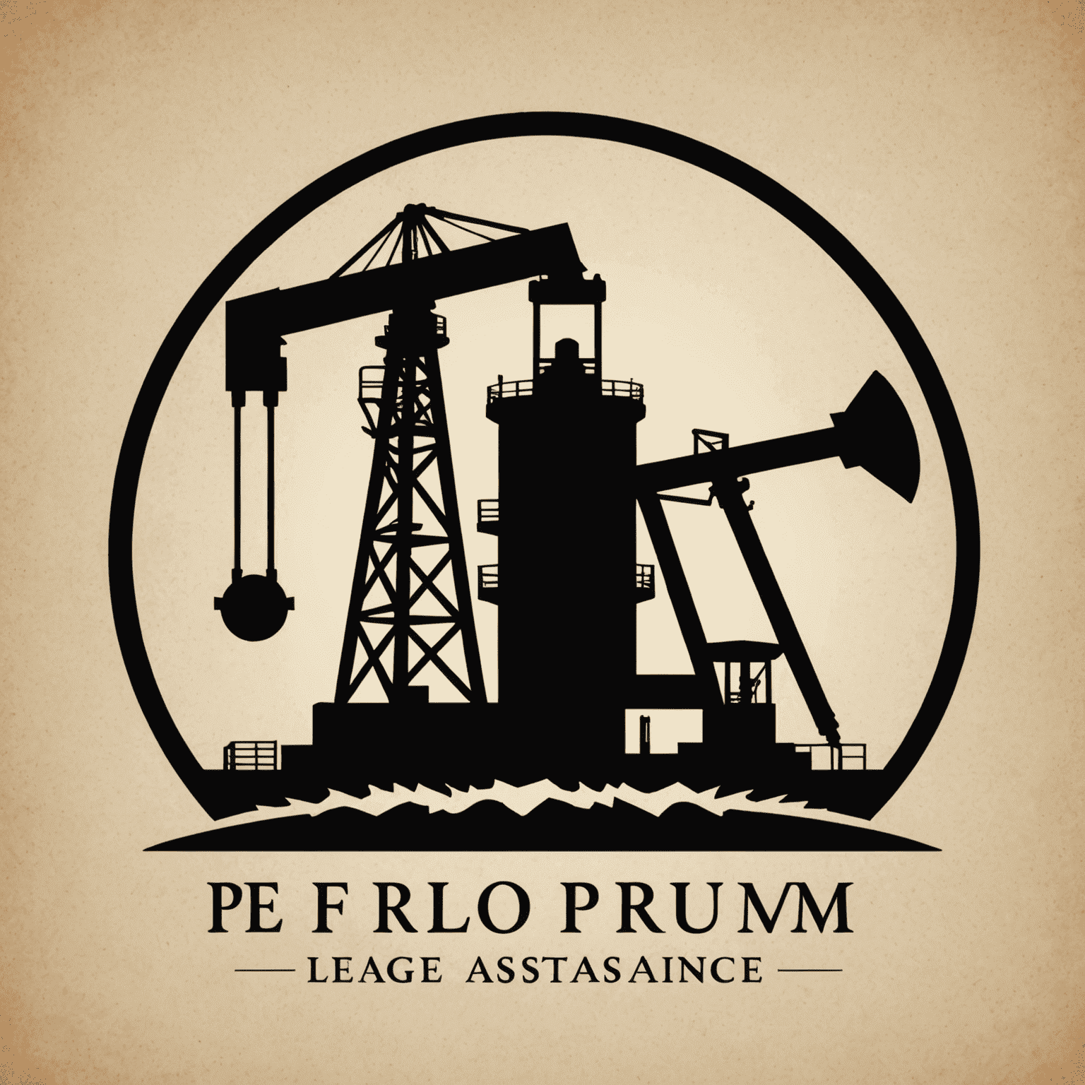 Petroleum legal assistance logo featuring an oil rig silhouette and a gavel