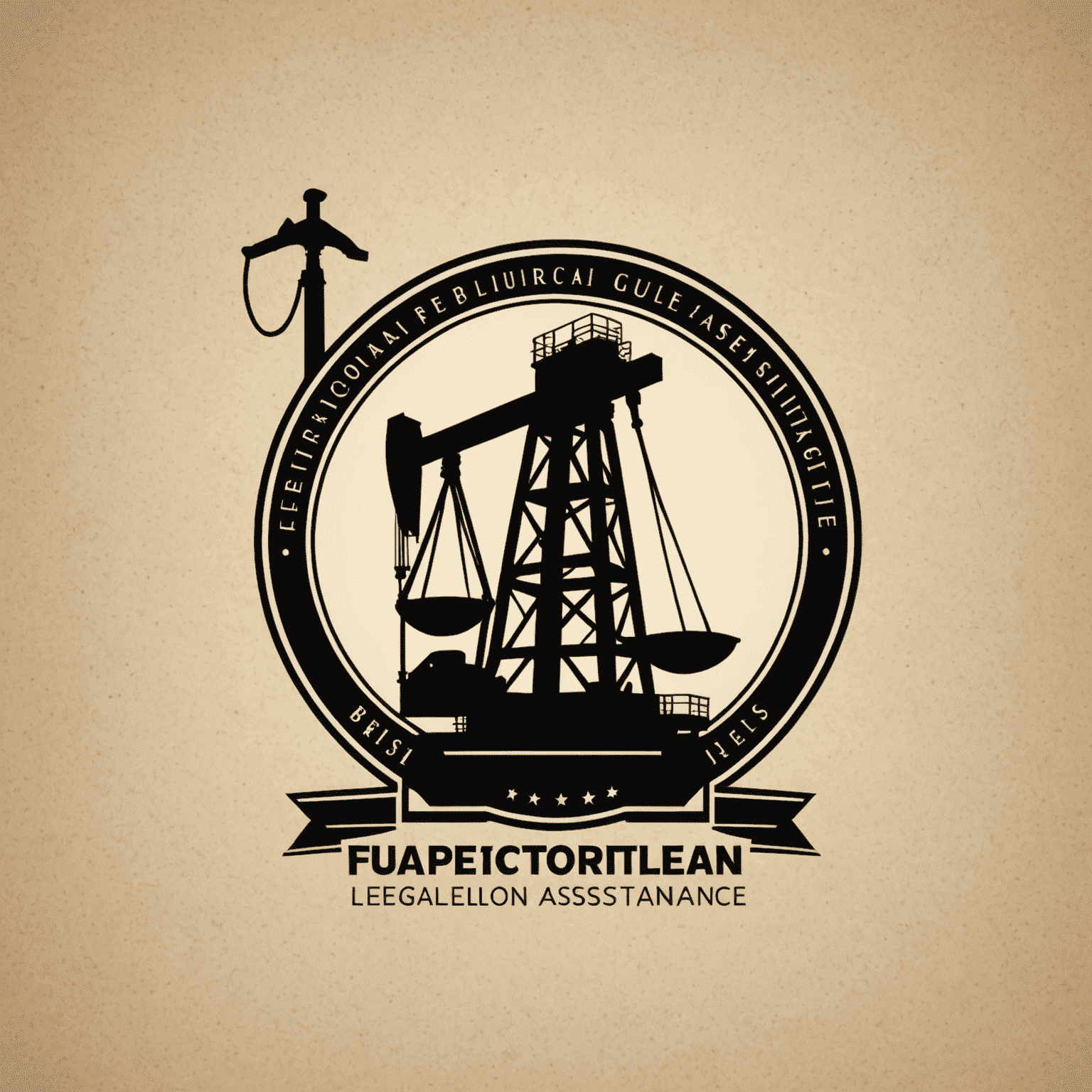 Petroleum legal assistance logo featuring an oil rig silhouette and a gavel