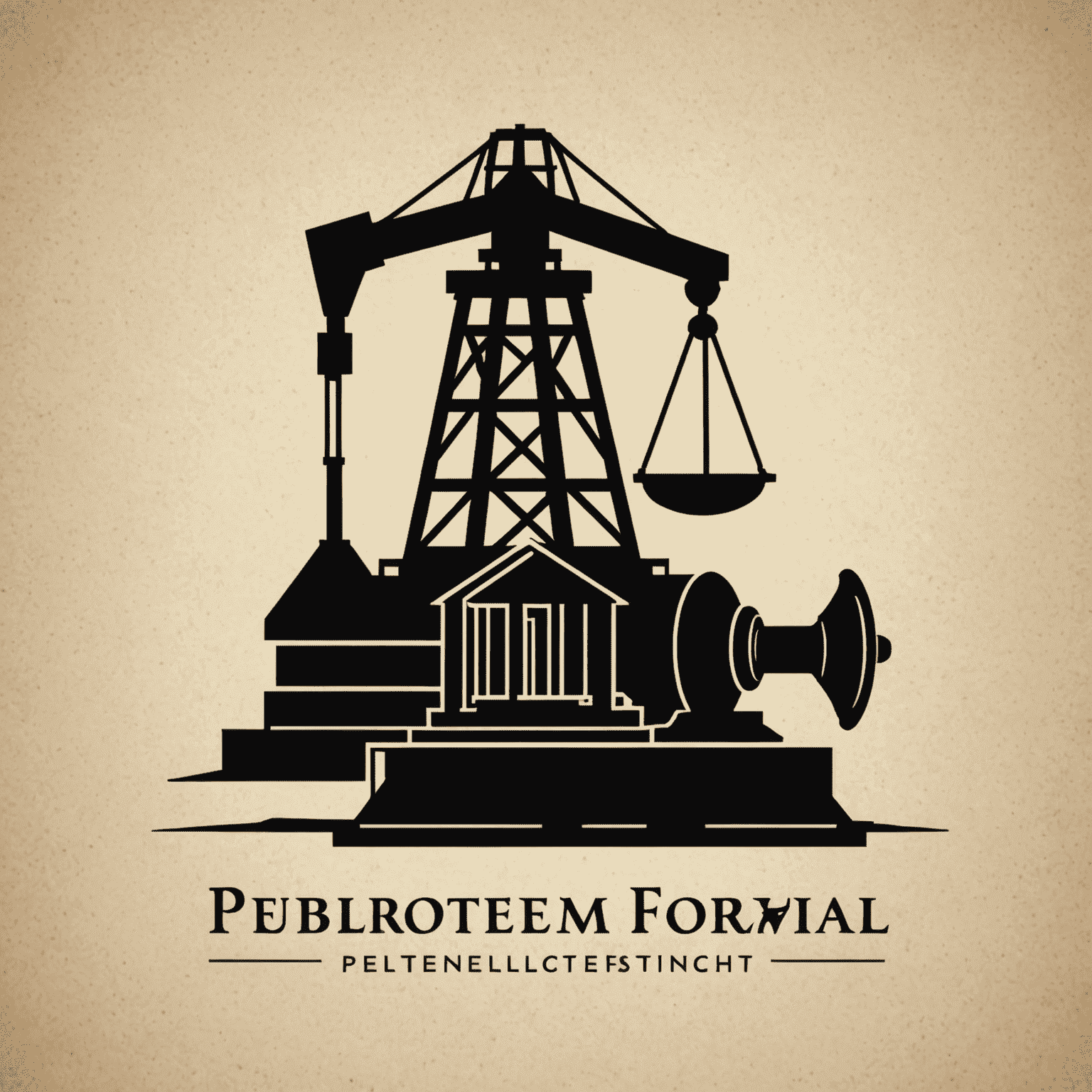 Petroleum legal assistance logo featuring an oil rig silhouette and a gavel